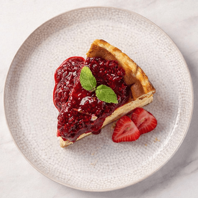 Cheesecake de Frutos Rojos - Cremoso y equilibrado, con base de almendra y coco, y topping de frutos rojos frescos. en Le Grenier